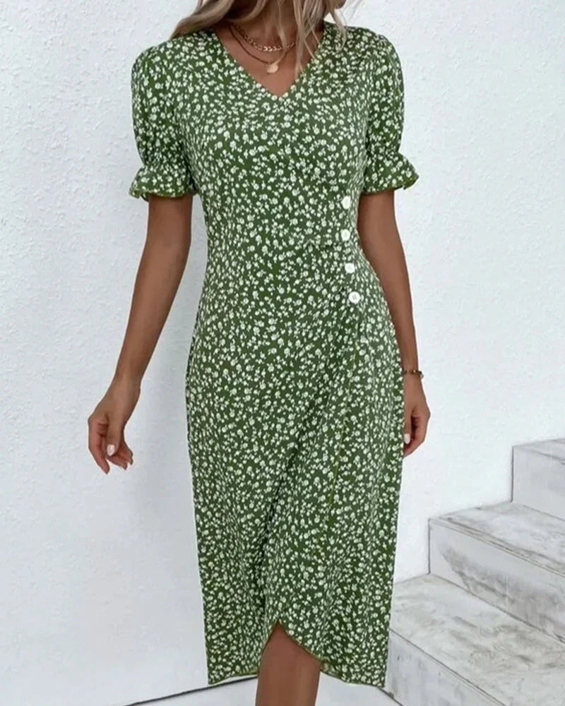 Women’s Wrap Midi Dress with Side Button Closure