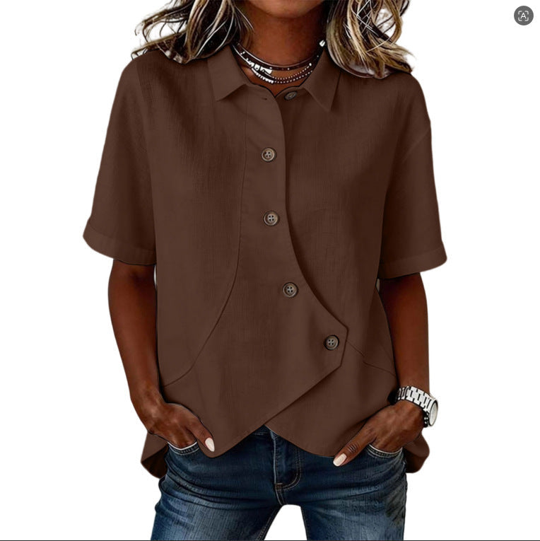 Summer Asymmetrical Shirt Solid-color Loose-fitting Lepal Tops Women's Clothing