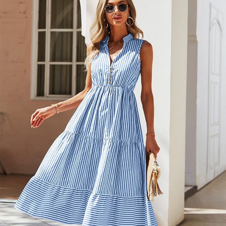 Women’s Sleeveless Midi Dress with Tiered Skirt