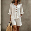 Women’s Ruffle Trim V-Neck Two Piece Shorts Set