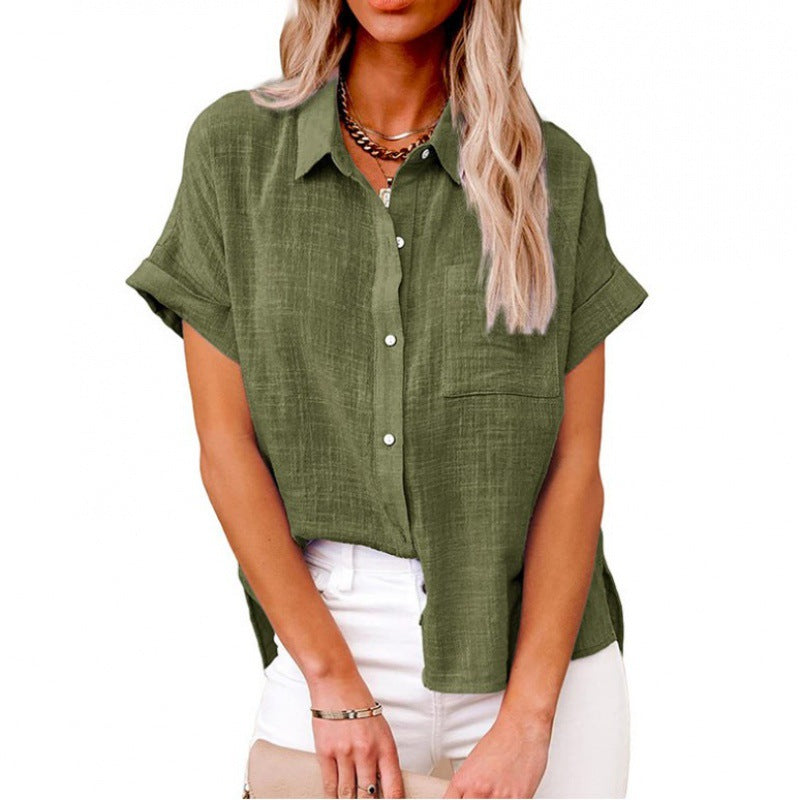 Women’s Linen Button-Down Shirt with Patch Pocket