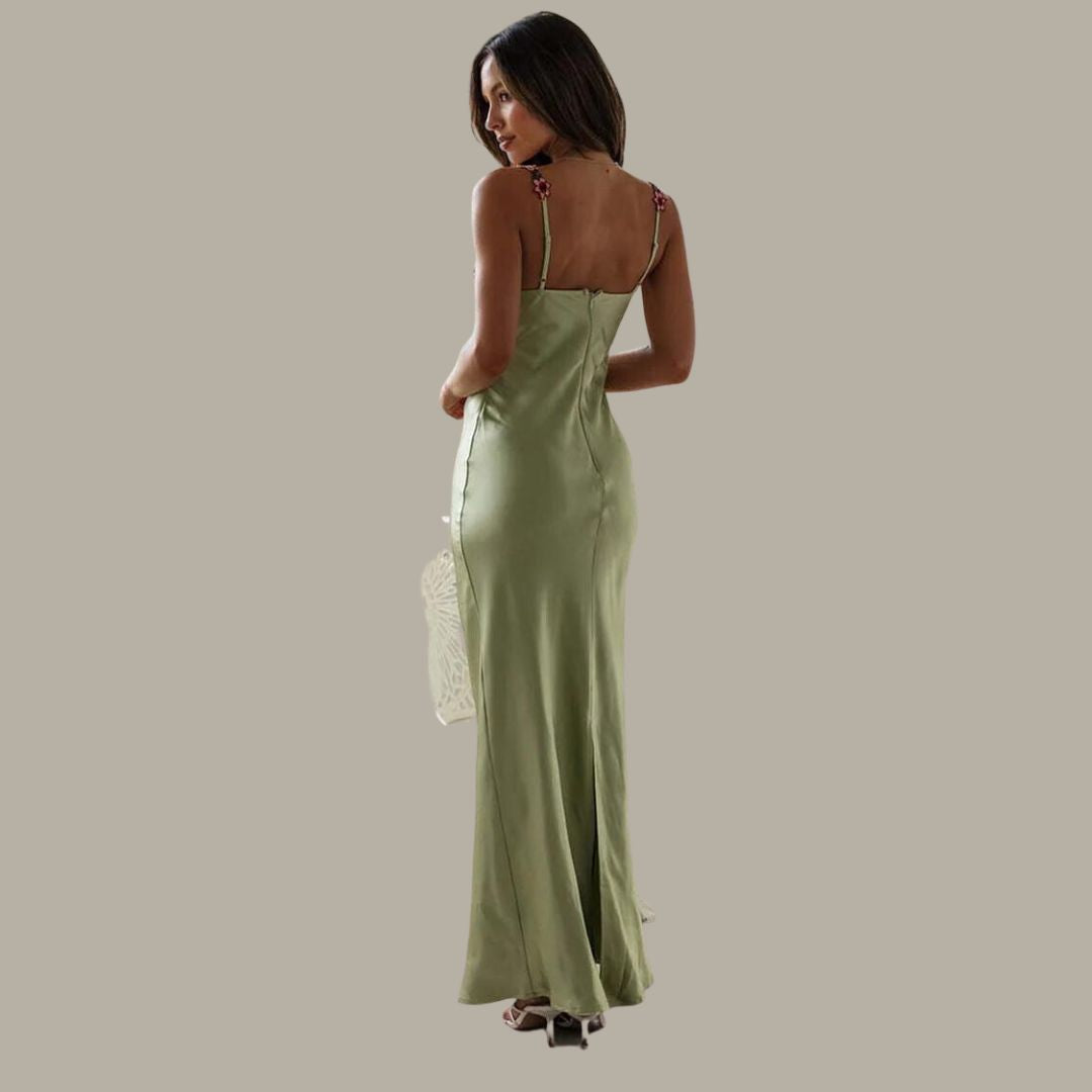 Women’s Sleeveless Maxi Dress with Floral Embroidery
