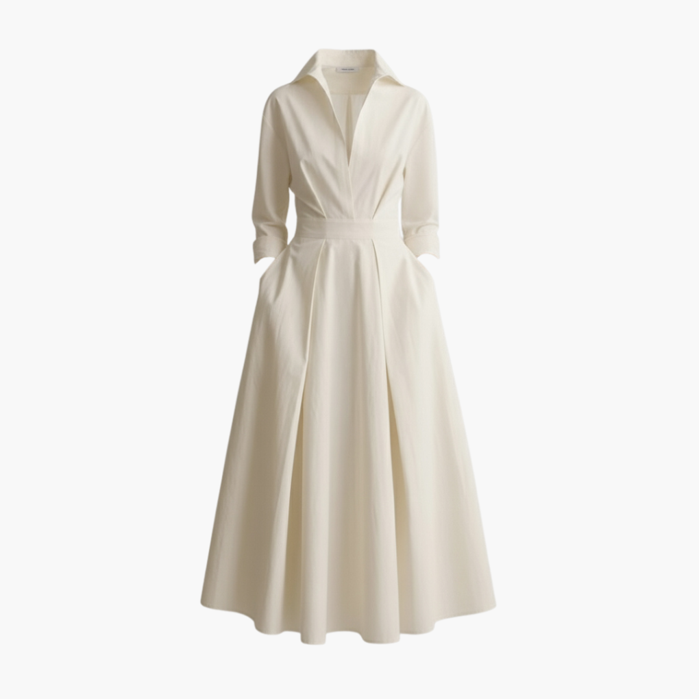 Women’s Long Shirt Dress with Waist Detail and Button Front