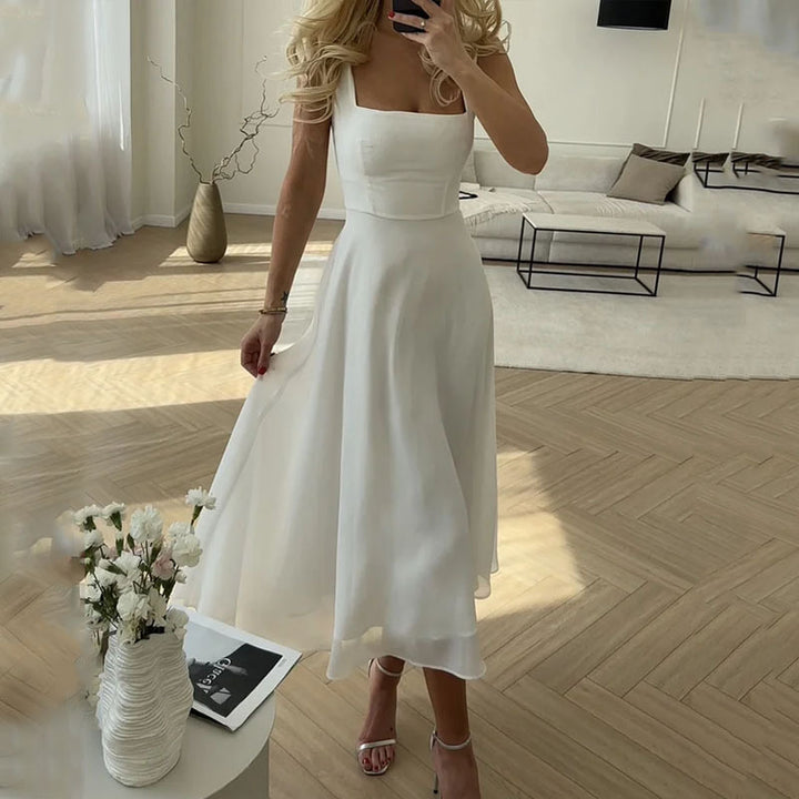 Women’s Sleeveless Midi Dress with Square Neck Design