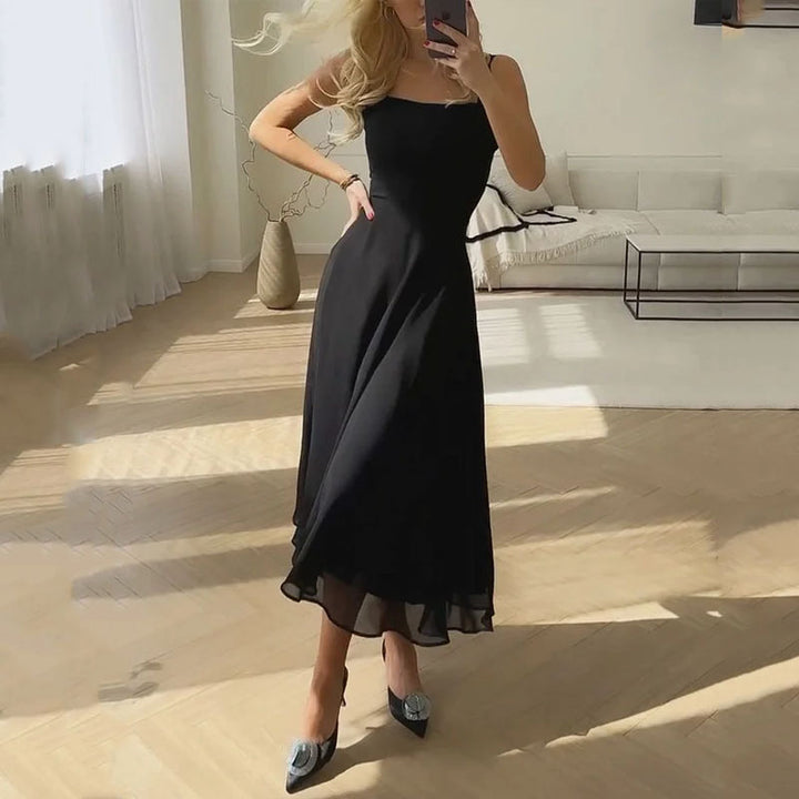 Women’s Sleeveless Midi Dress with Square Neck Design