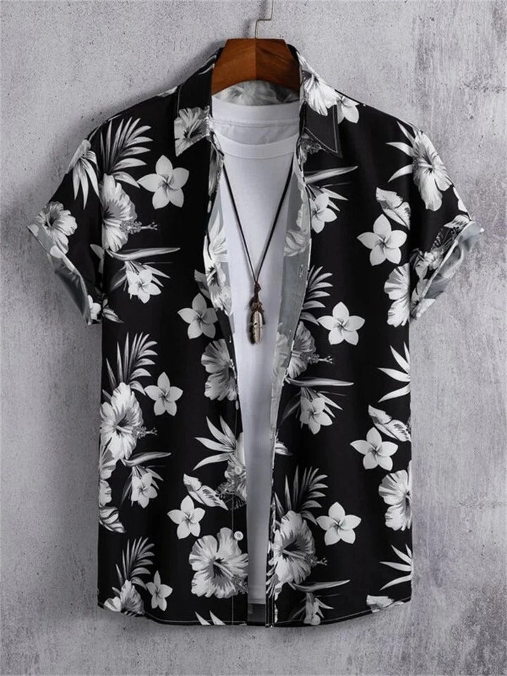 Men’s Short-Sleeved Shirt with Button Placket and Print