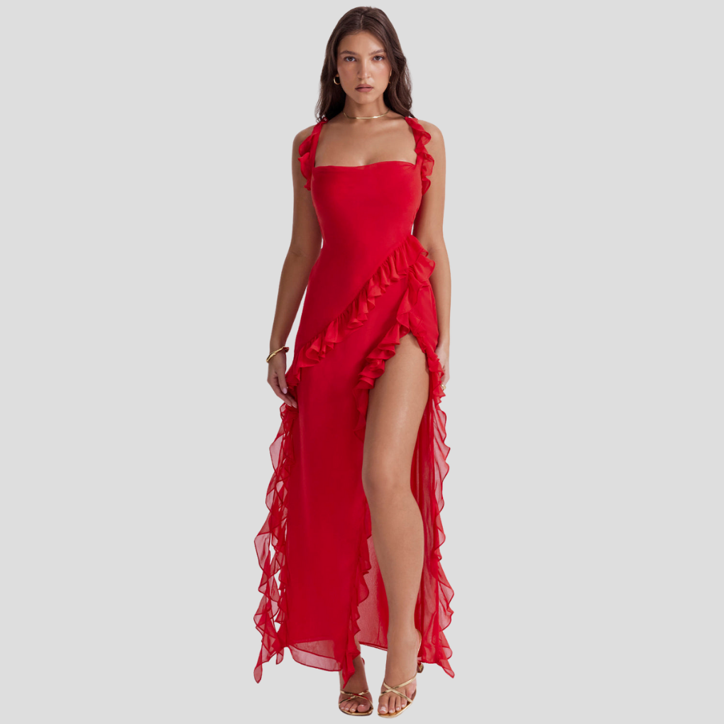 Ruffle Detail Adjustable Strap Melantha Dress