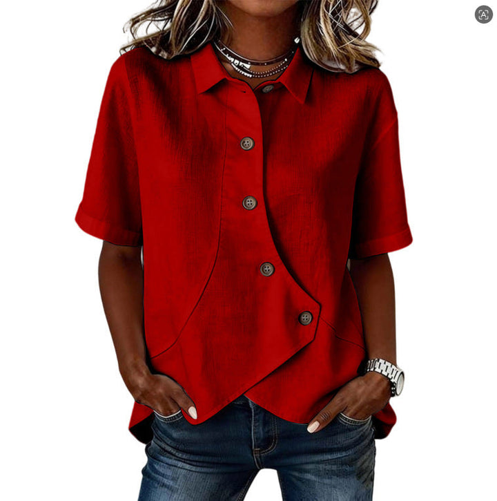Summer Asymmetrical Shirt Solid-color Loose-fitting Lepal Tops Women's Clothing