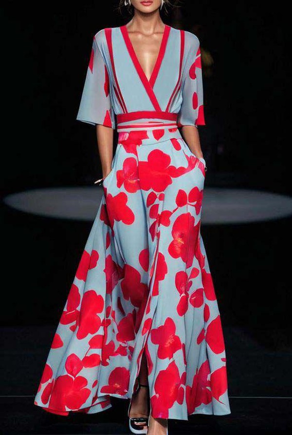 Women’s Floral Wrap Maxi Dress with Pockets