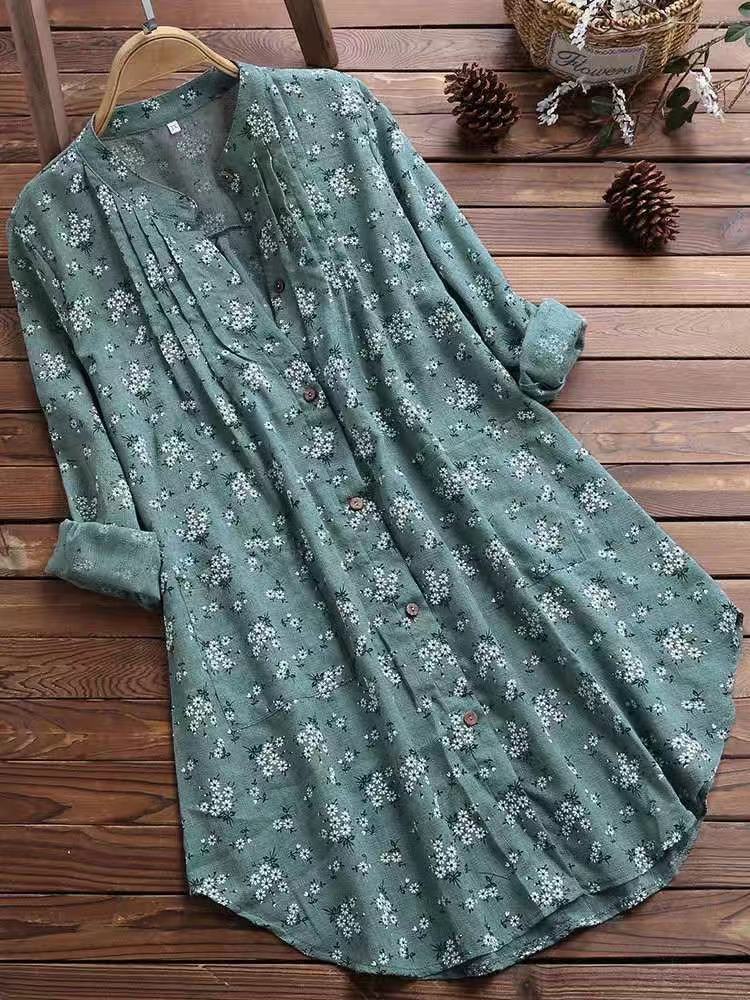 Women’s Long-Sleeved Tunic Top with Floral Print