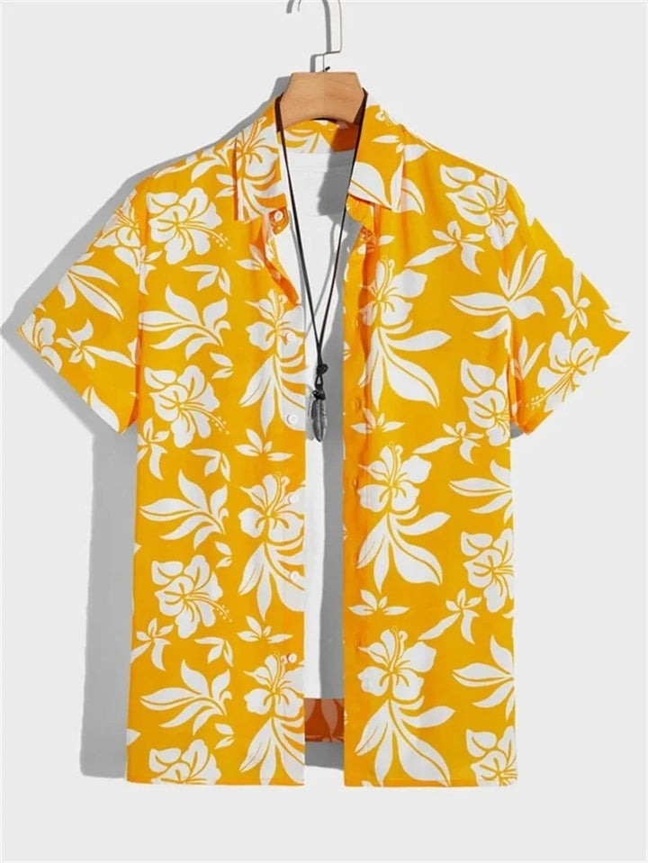 Men’s Short-Sleeved Shirt with Button Placket and Print