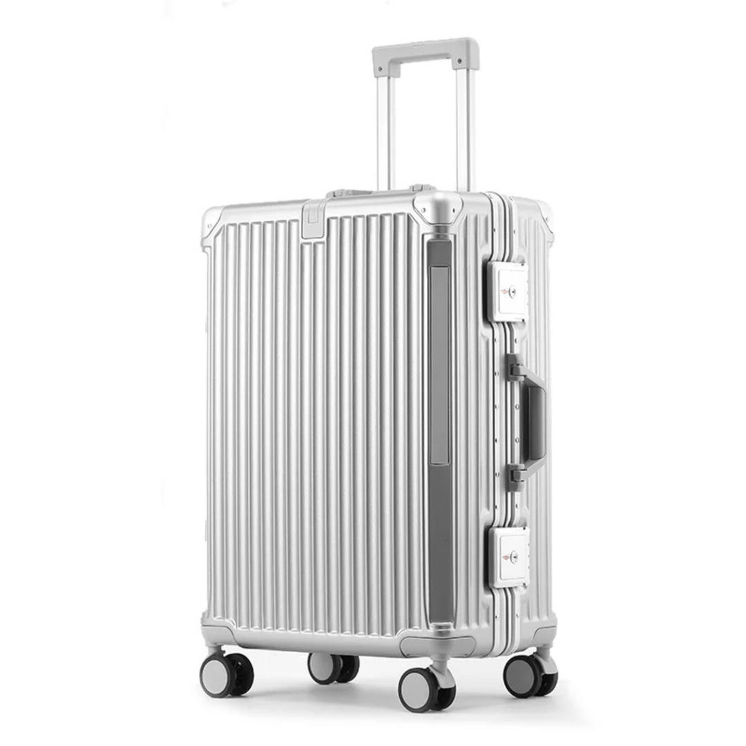 Hard-shell suitcase with aluminum frame