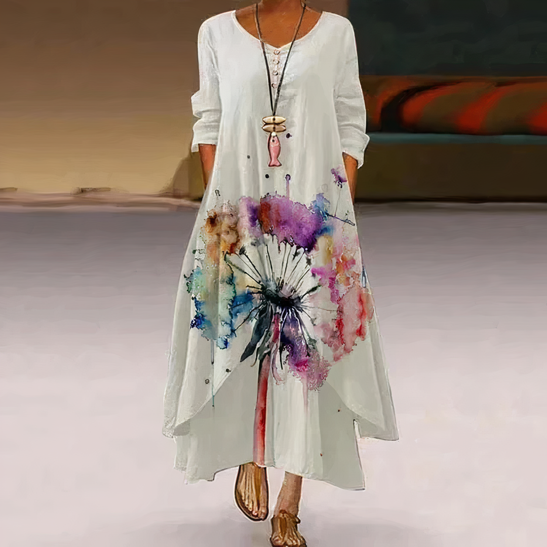 Women’s Long-Sleeve Midi Dress with Asymmetric Hem