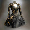 Gothic Skeleton Long-Sleeve Mini Dress for Halloween