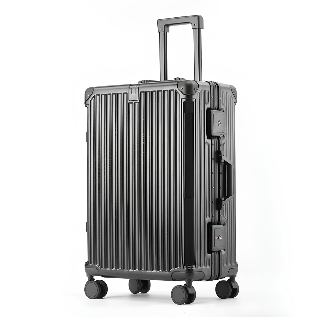 Hard-shell suitcase with aluminum frame