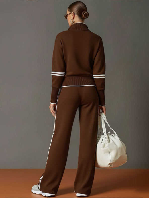Women's Half-Zip Lounge Set – Soft Stretch, Wide-Leg Pants, Ideal Travel Outfit