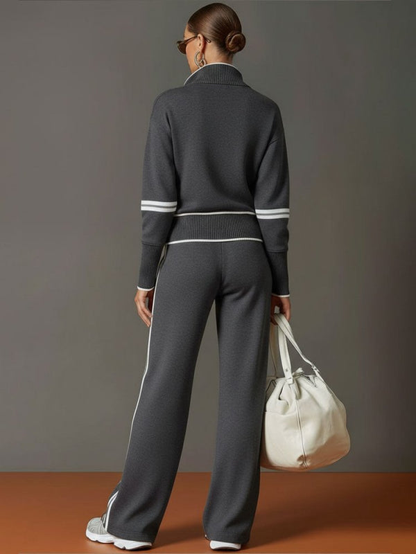 Women's Half-Zip Lounge Set – Soft Stretch, Wide-Leg Pants, Ideal Travel Outfit
