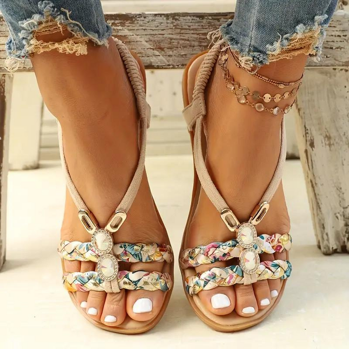 Women’s Slip-On Sandals with Multicolored Fabric Straps