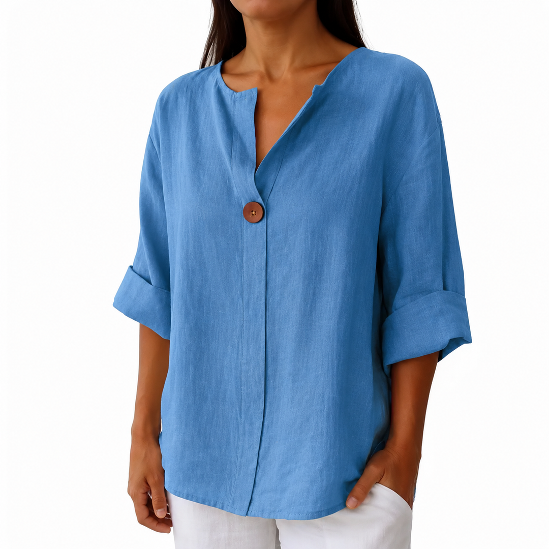 Women’s Cotton Linen V-Neck Long Sleeve