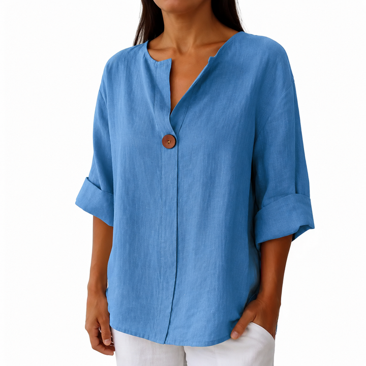 Women’s Cotton Linen V-Neck Long Sleeve