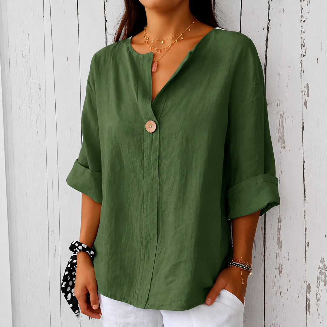 Women’s Cotton Linen V-Neck Long Sleeve
