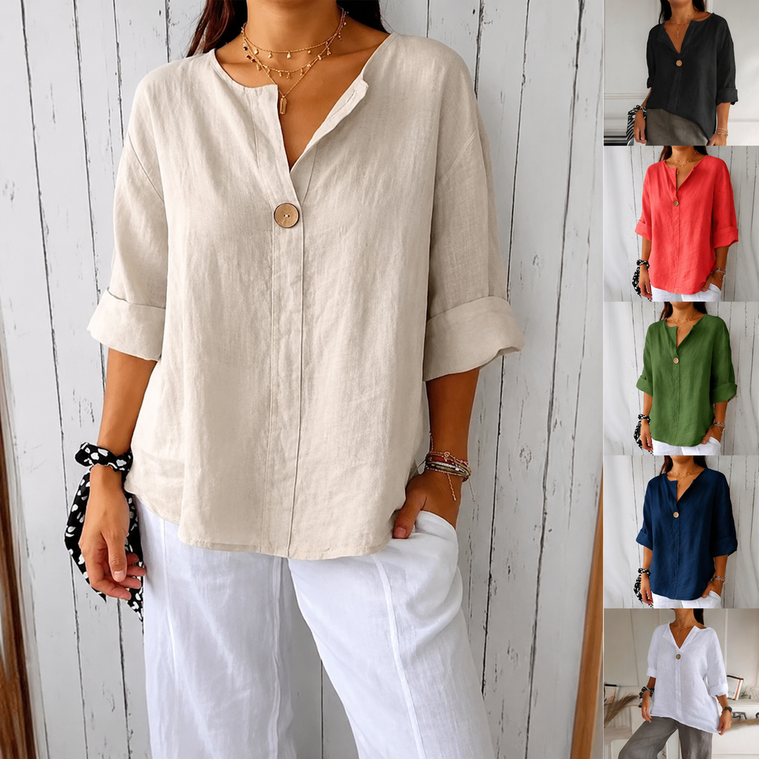 Women’s Cotton Linen V-Neck Long Sleeve