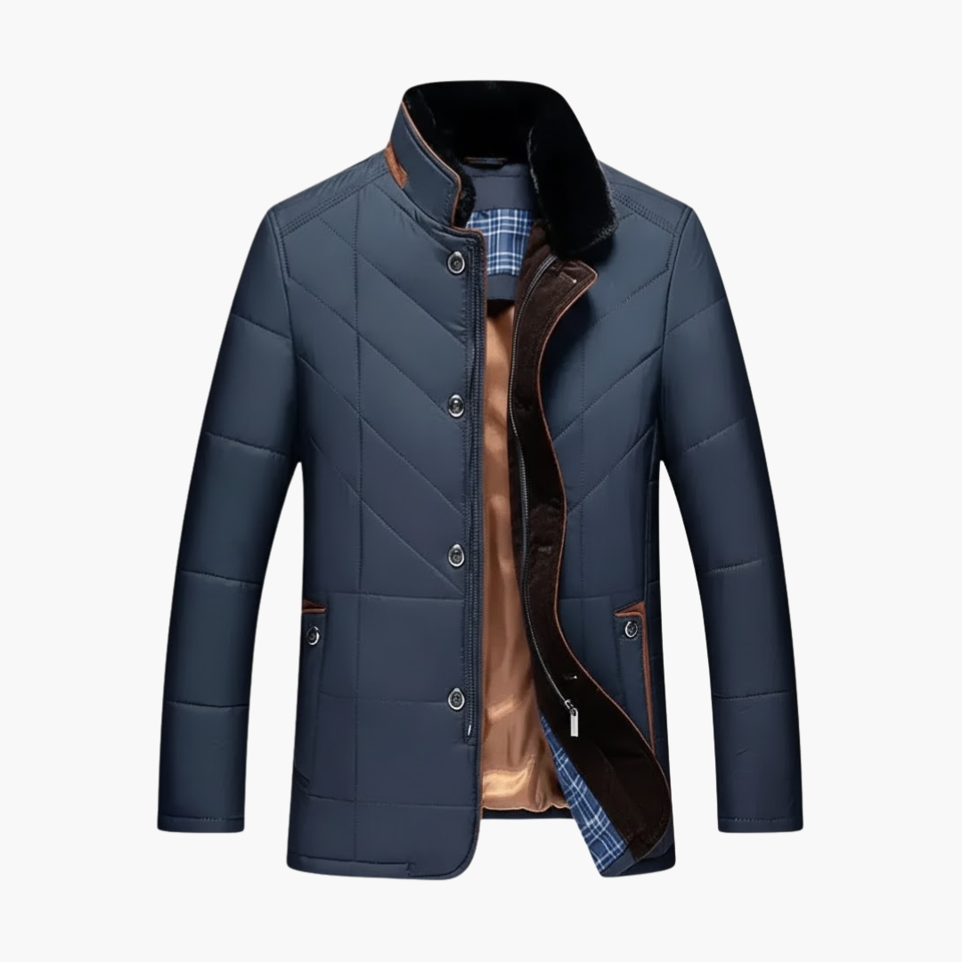 Men’s Quilted Jacket with Button Closure – Stand-Collar Outer Layer