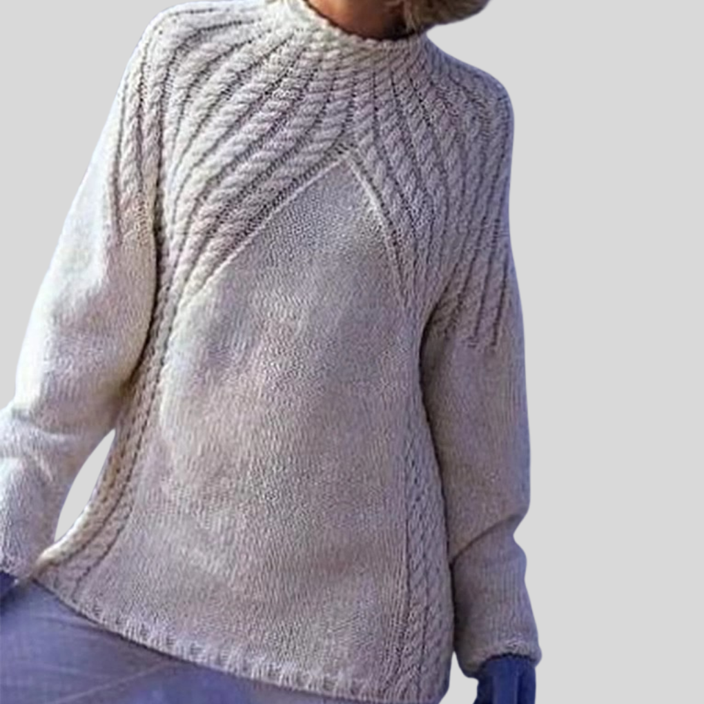 Women’s Round Neck Sweater– Apricot Solid Long Sleeve Style