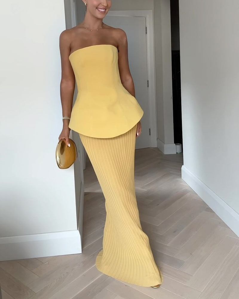 Women’s Strapless Maxi Dress with Ribbed Skirt