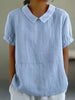 Short Sleeve Linen Blouse with Collar for Women