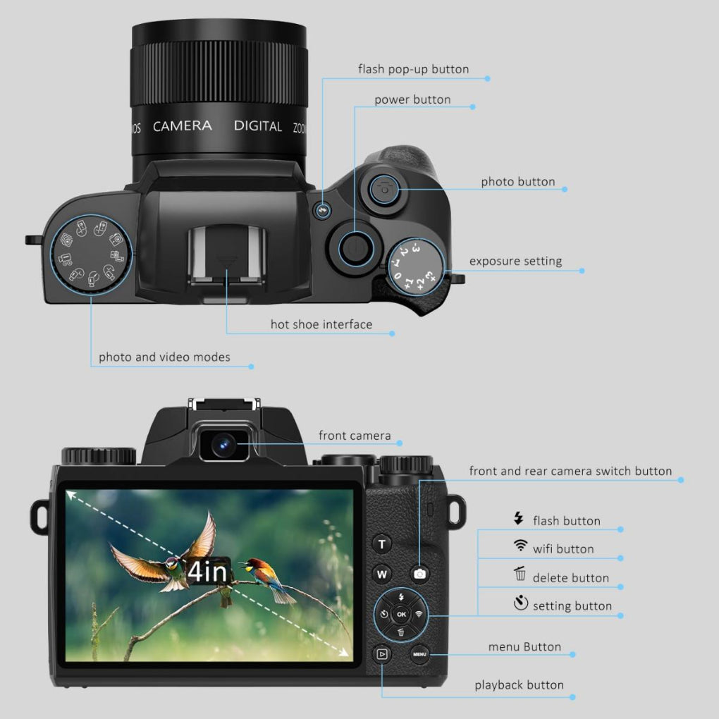 4k Digital Camera for Photography & Video, 64MP WiFi Touch Screen Vlogging Camera for YouTube with Flash, 32GB SD Card, Lens Hood, 3000mAH Battery, Front and Rear Cameras Kentfaith