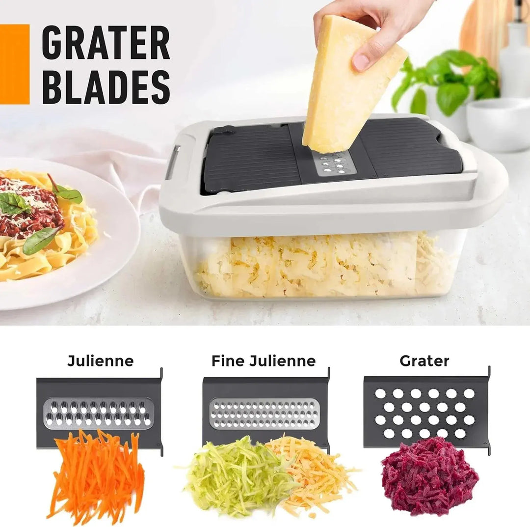 Vegetable Chopper | Dice, Slice and Grate | Catch Container & Safety Holder
