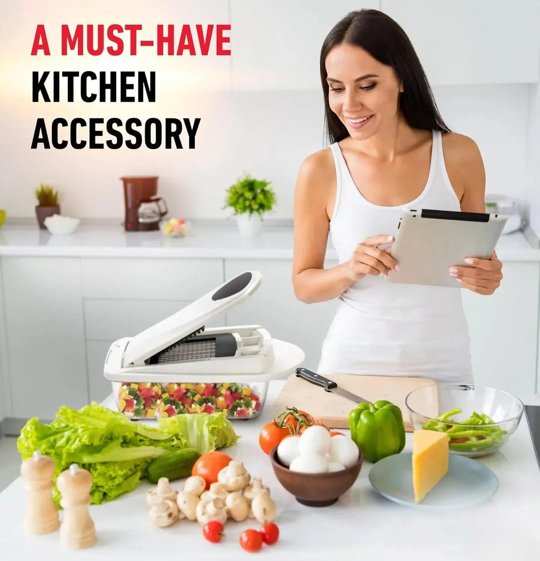 Vegetable Chopper | Dice, Slice and Grate | Catch Container & Safety Holder