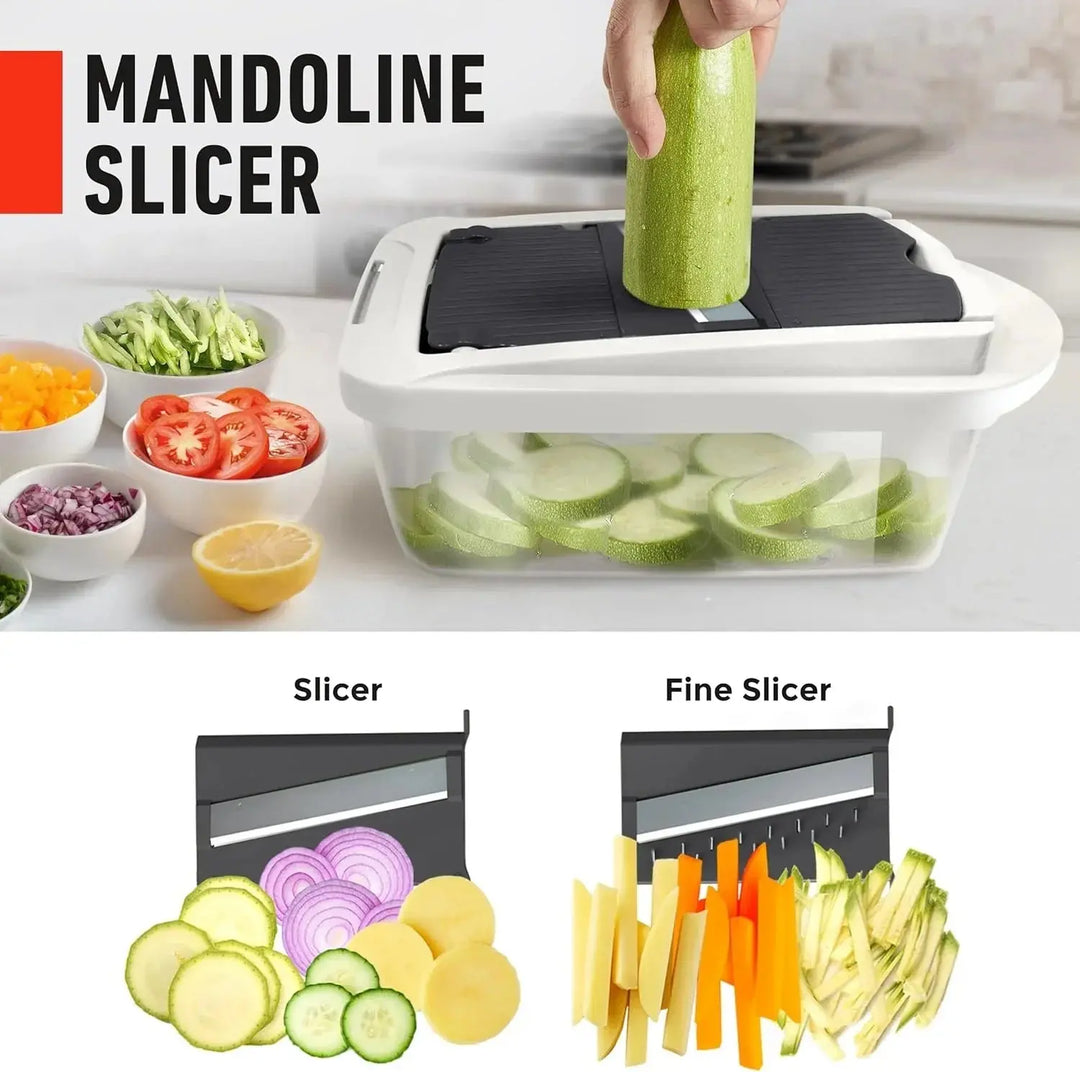 Vegetable Chopper | Dice, Slice and Grate | Catch Container & Safety Holder