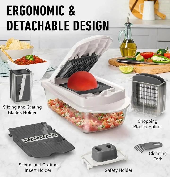 Vegetable Chopper | Dice, Slice and Grate | Catch Container & Safety Holder