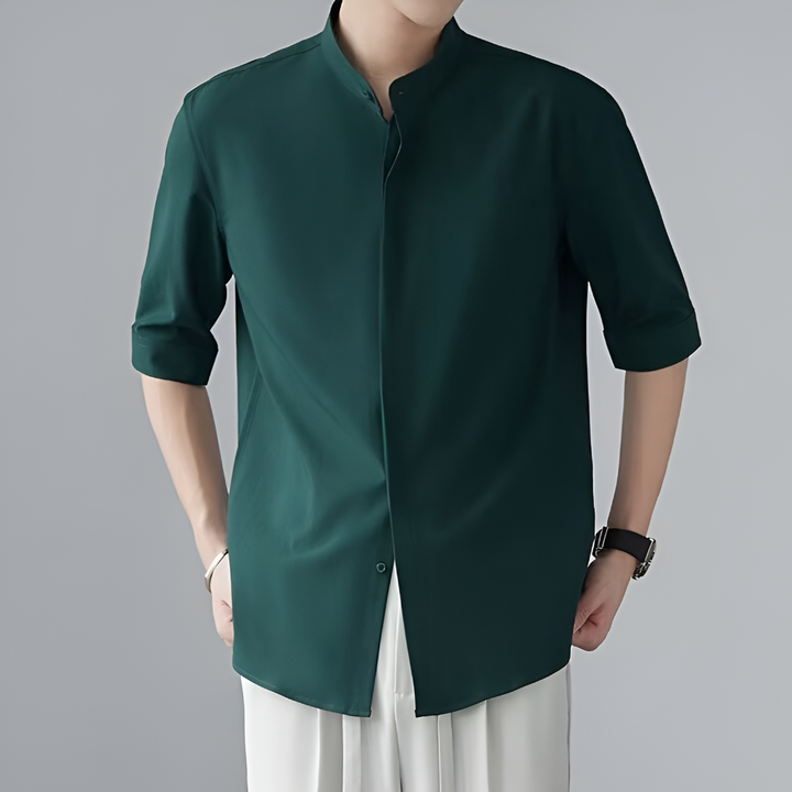 Men’s Long‑Sleeve Mandarin Collar Shirt
