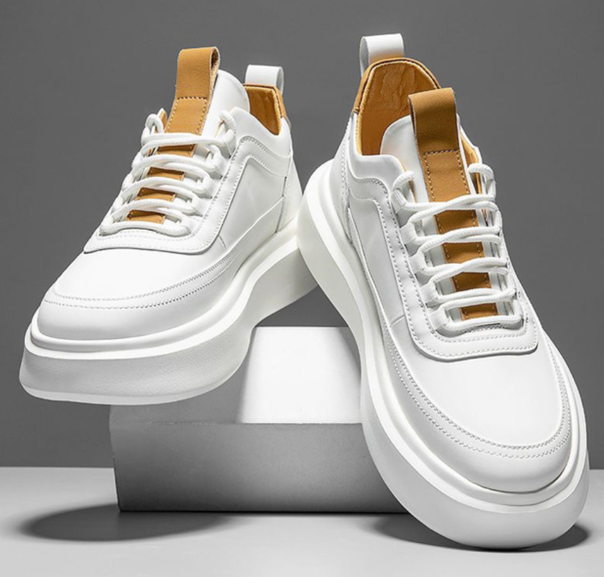 Men’s White Vegan Leather Sneakers with Laces