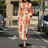 Women’s Mid-Length Wrap Dress with Tie-Dye Pattern