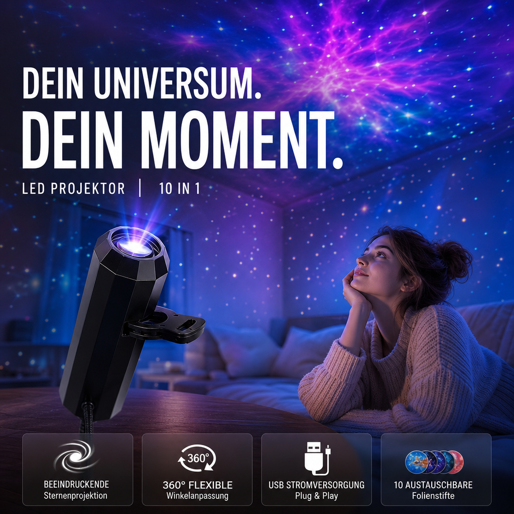 Star Projector Night Light with 10 Interchangeable Slides, USB Powered