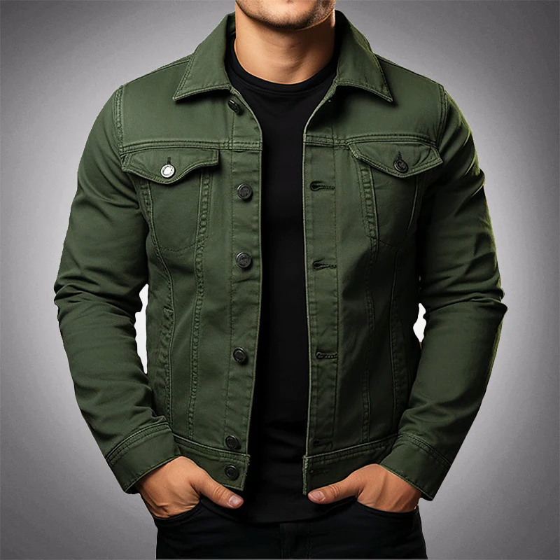 Denim Jacket with Buttons and Pockets for Men