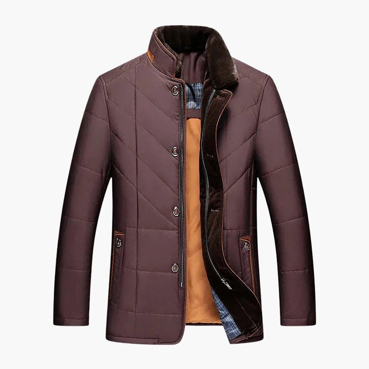 Men’s Quilted Jacket with Button Closure – Stand-Collar Outer Layer