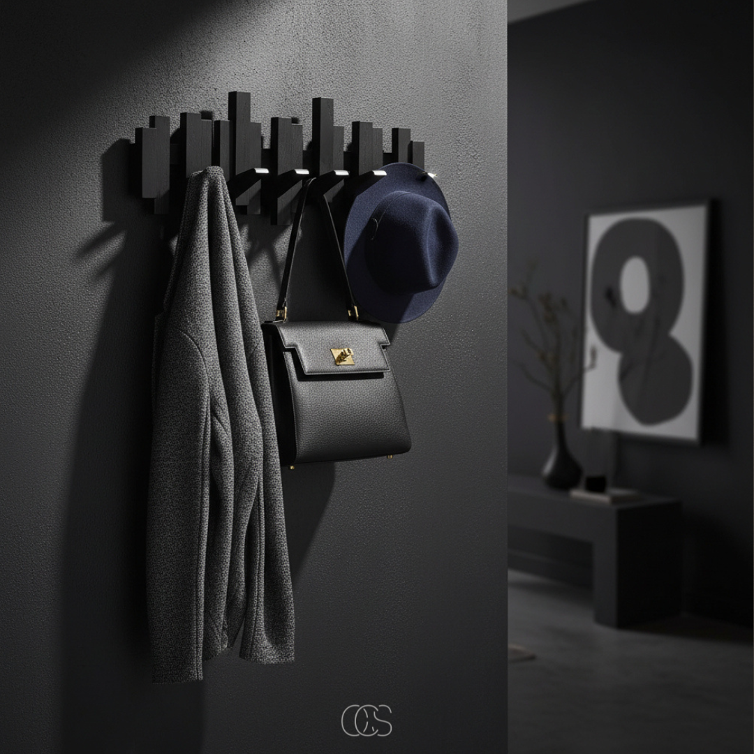 “Piano” Wooden Wall Coat Rack with Folding Hooks – Hallway & Bedroom