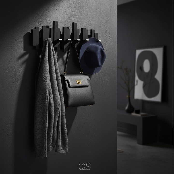 “Piano” Wooden Wall Coat Rack with Folding Hooks – Hallway & Bedroom