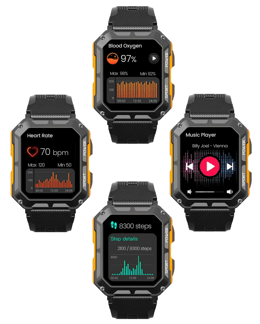 Rugged Smartwatch with Heart Rate Monitor & Step Counter - EnduranceX