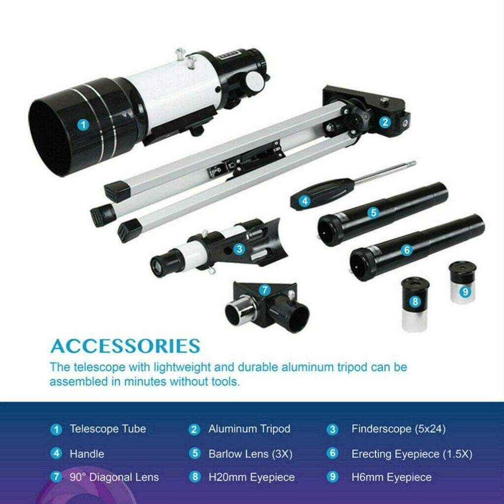 Professional Astronomical 150x Magnification Refracting Telescope 300/70mm With Tripod Phone Adapter 6