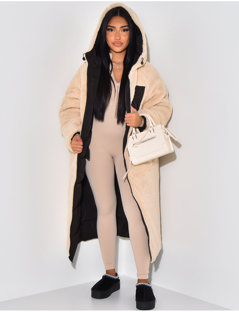 Women's Reversible Ankle-Length Hooded Quilted Coat