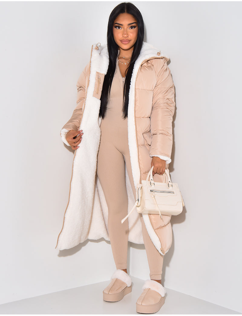Women's Reversible Ankle-Length Hooded Quilted Coat