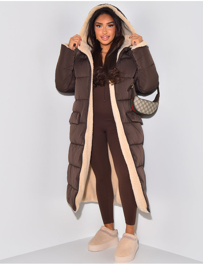Women's Reversible Ankle-Length Hooded Quilted Coat