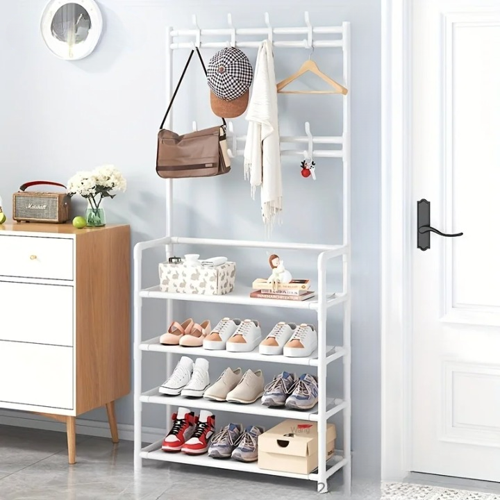 Coat Rack with Shoe Storage Shelf, Multi-Tier Steel Frame – EntryMate