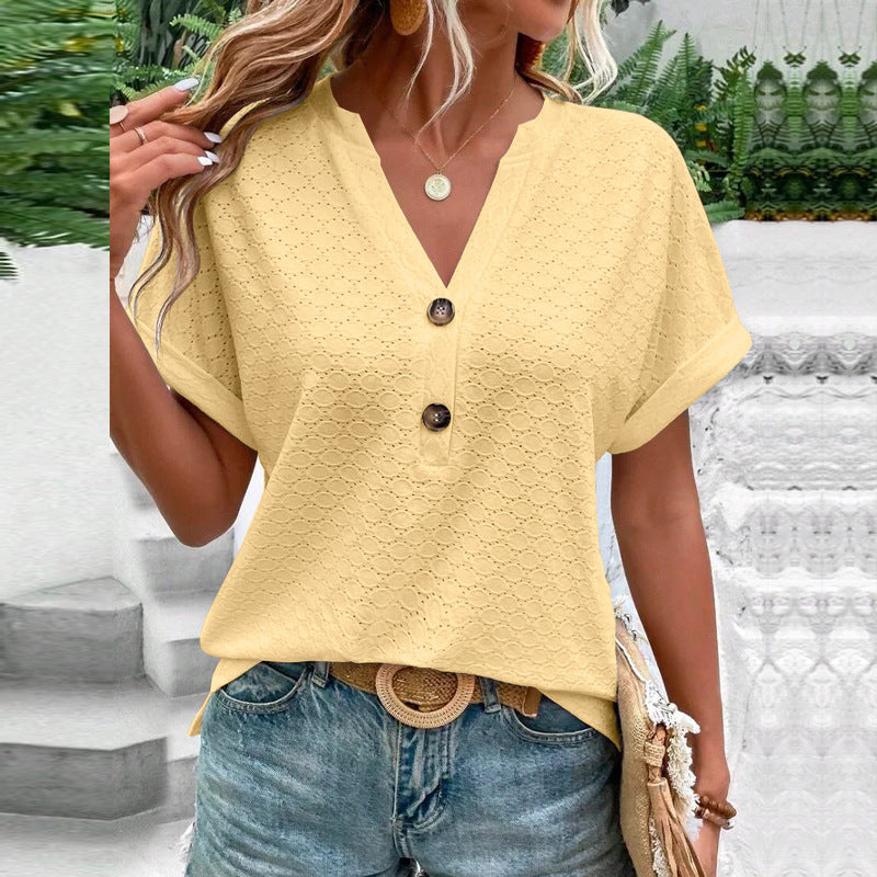 Women’s Blouse with Short Sleeves and V-Neck